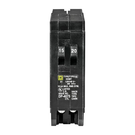 SCHNEIDER ELECTRIC Miniature Circuit Breaker, HOMT Series 15/20A, 1 Pole, 120/240V AC HOMT1520CP